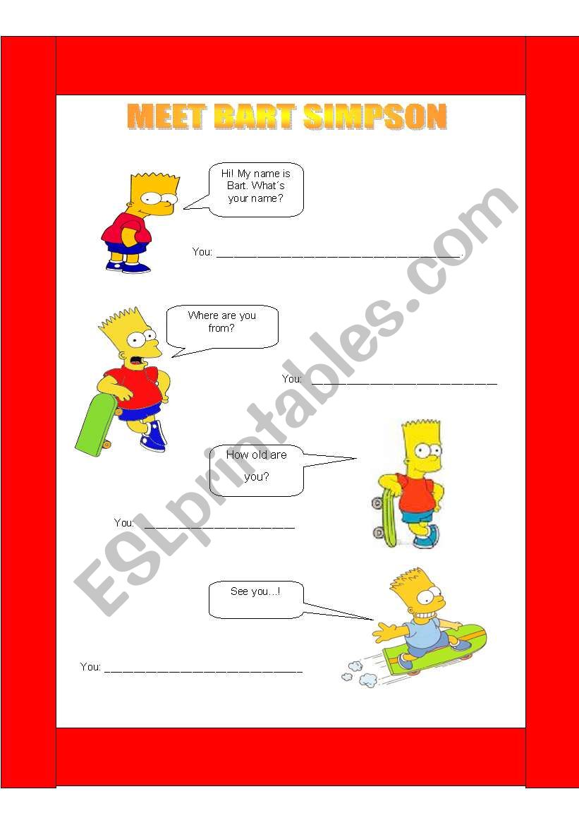 Meet Bart Simpson  worksheet