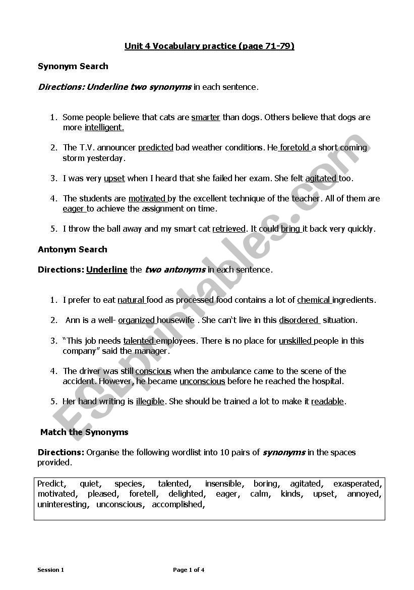 vocabulary worksheet