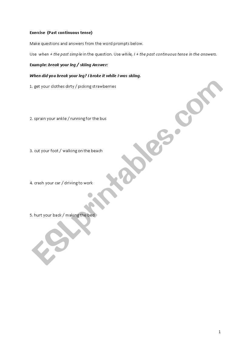 past continuous exercise worksheet