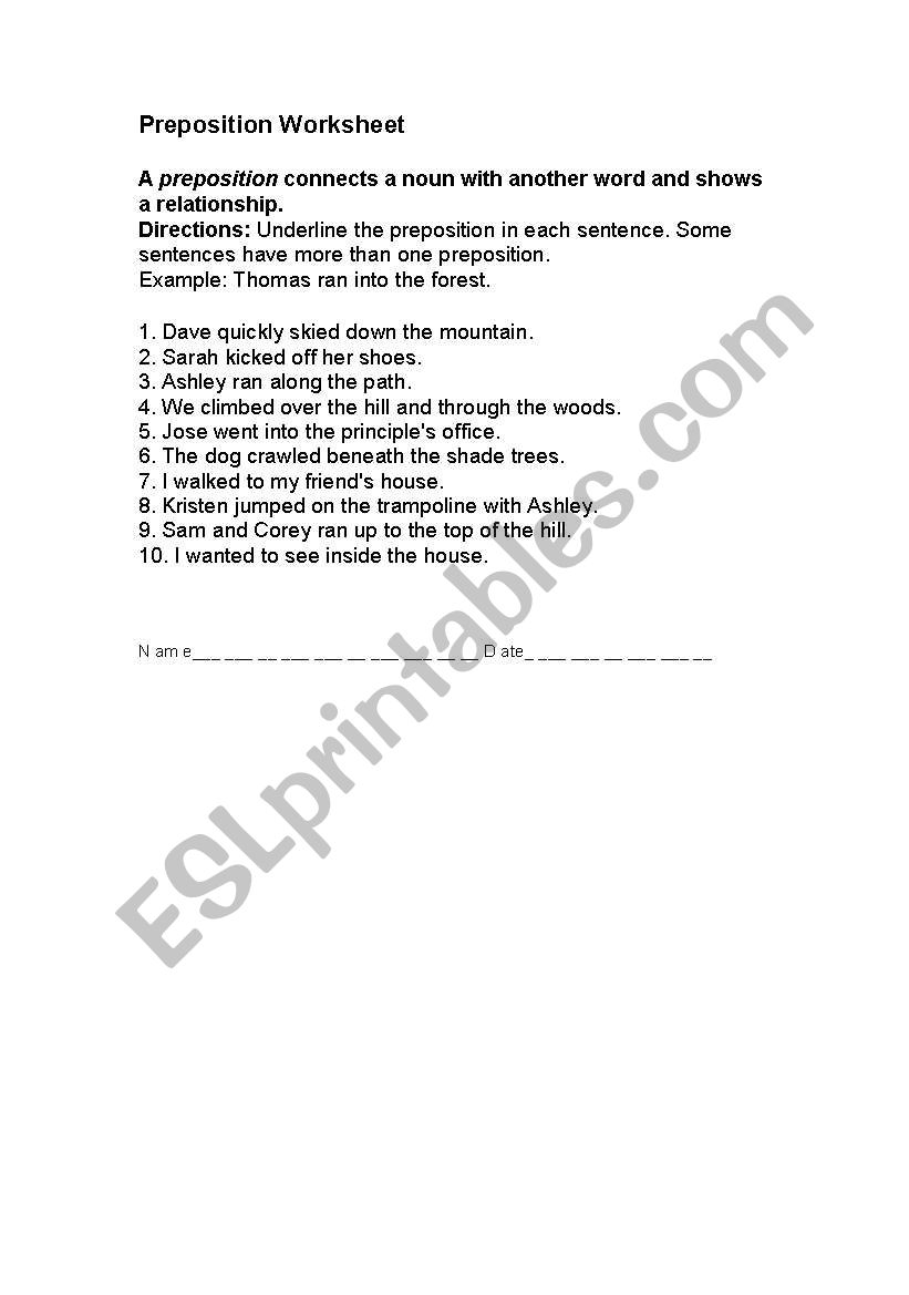 Simple Prepositions Worksheet worksheet