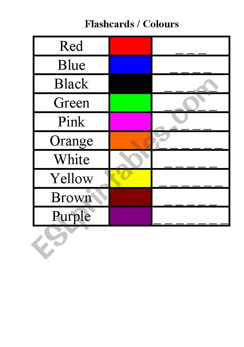 colours worksheet