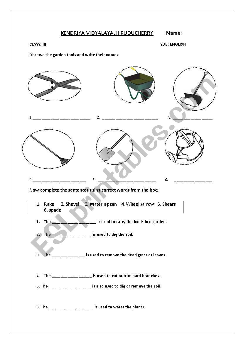 garden tool 2 worksheet