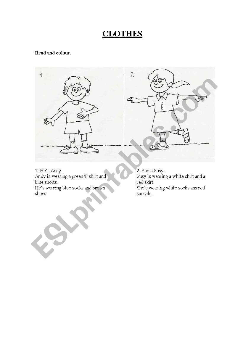 CLOTHES- Read and colour - ESL worksheet by sole