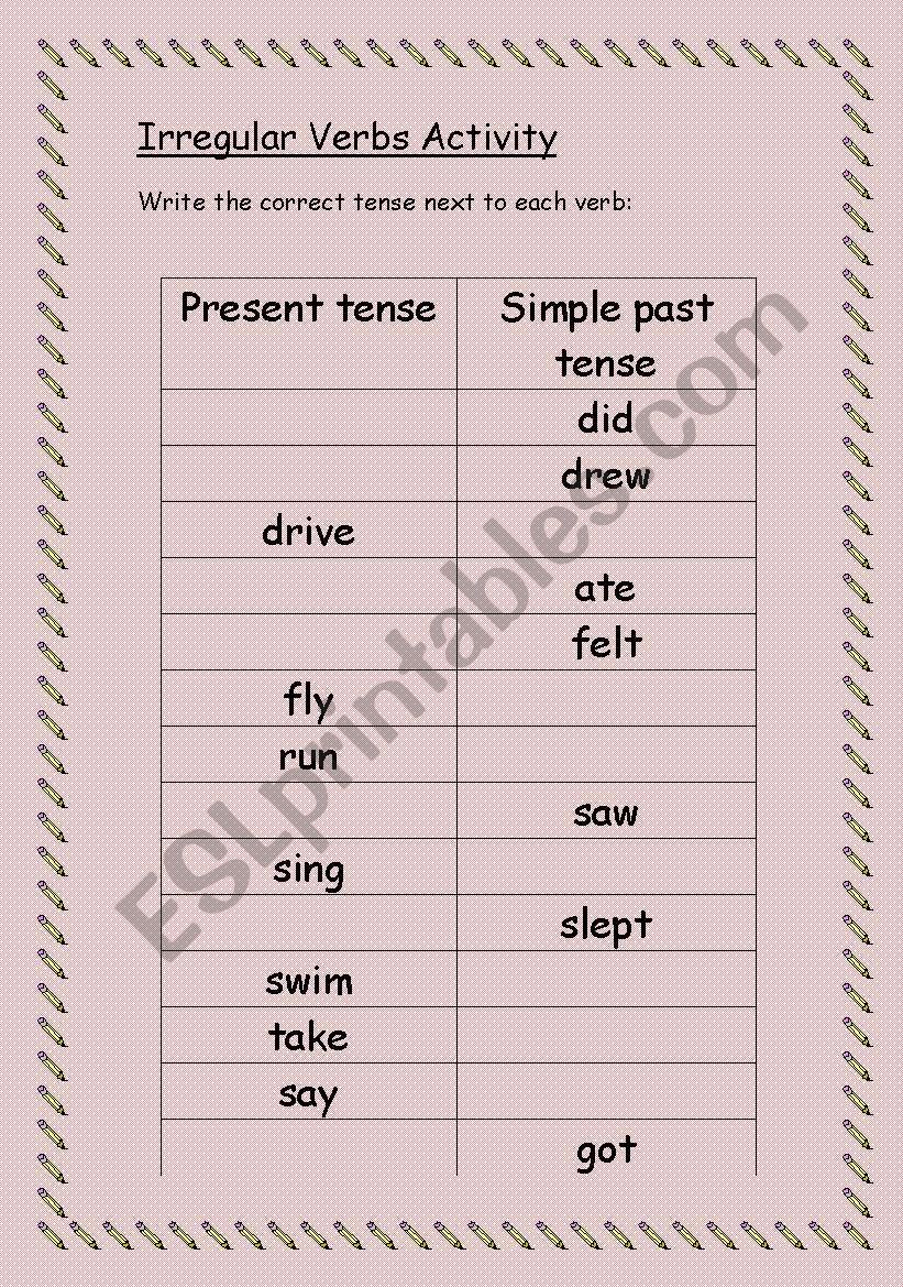 Irregular Verbs worksheet