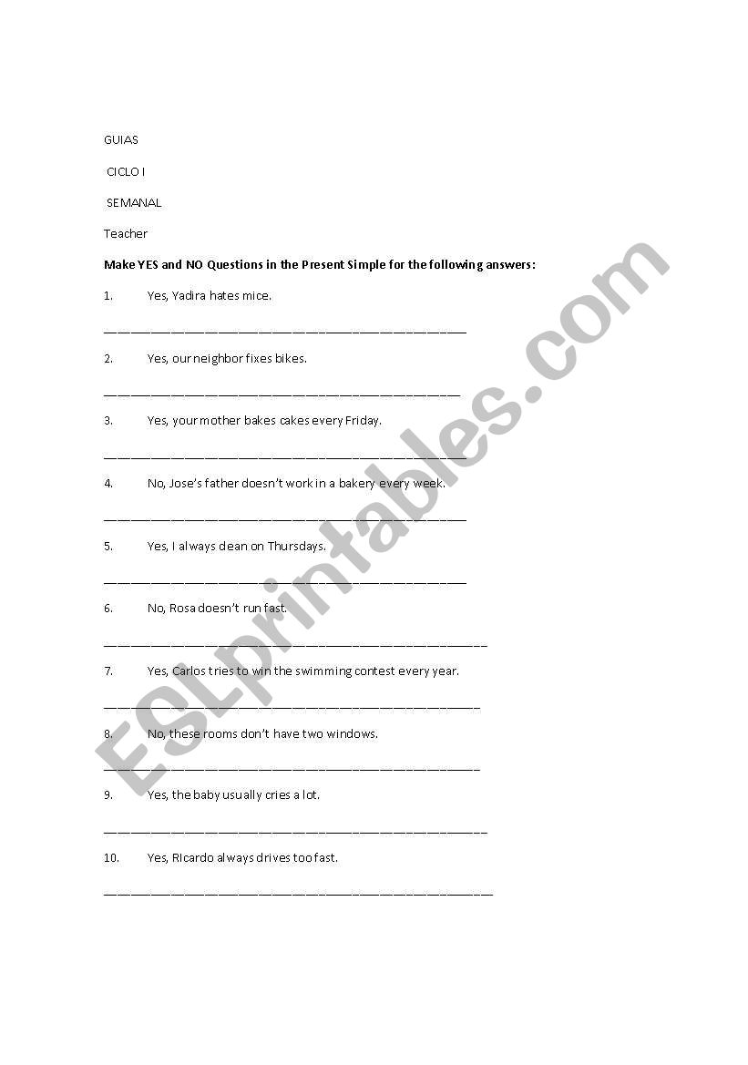 Questions in Simple Present worksheet