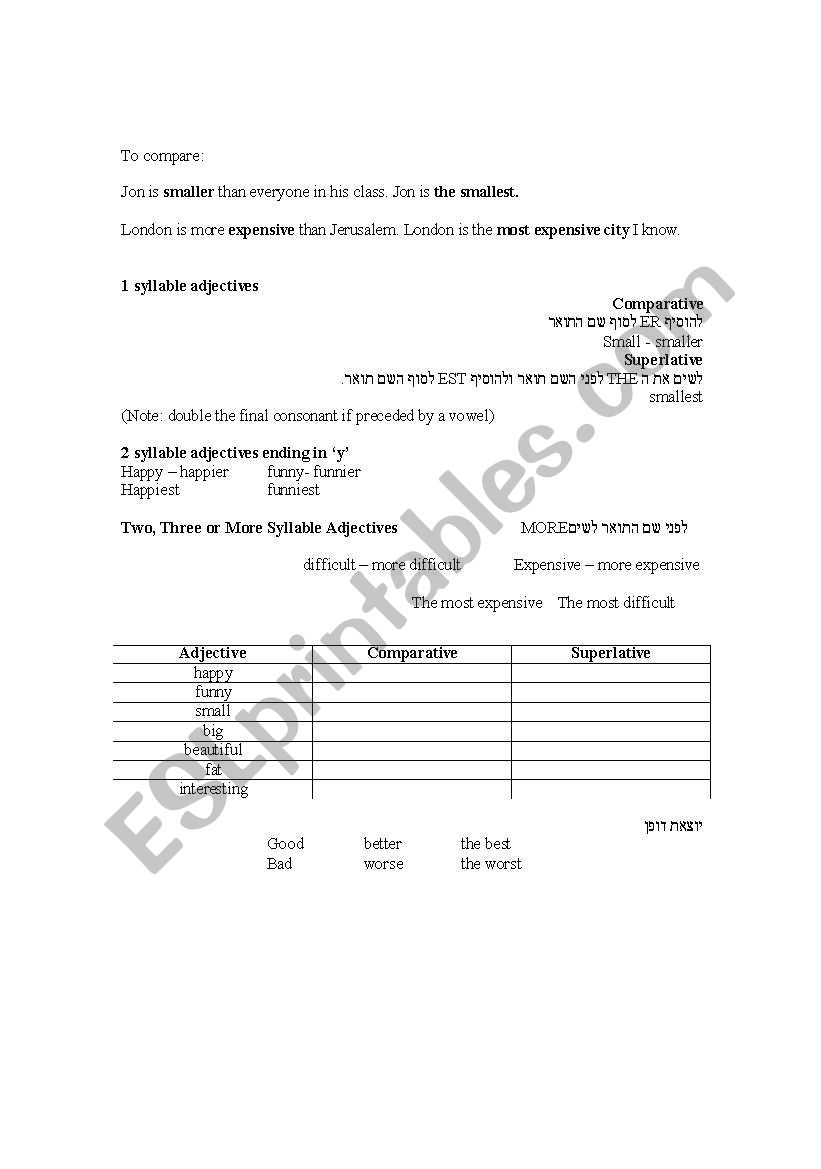 superlative/comparative worksheet