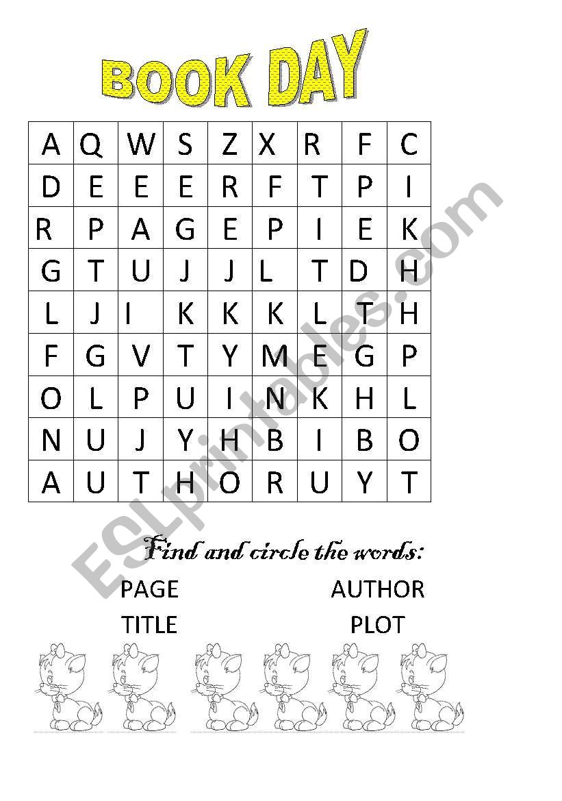 English Worksheets BOOK DAY WORDSEARCH