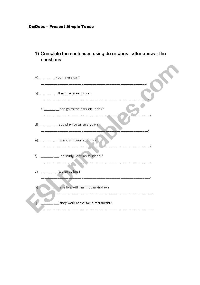 Do/Does worksheet