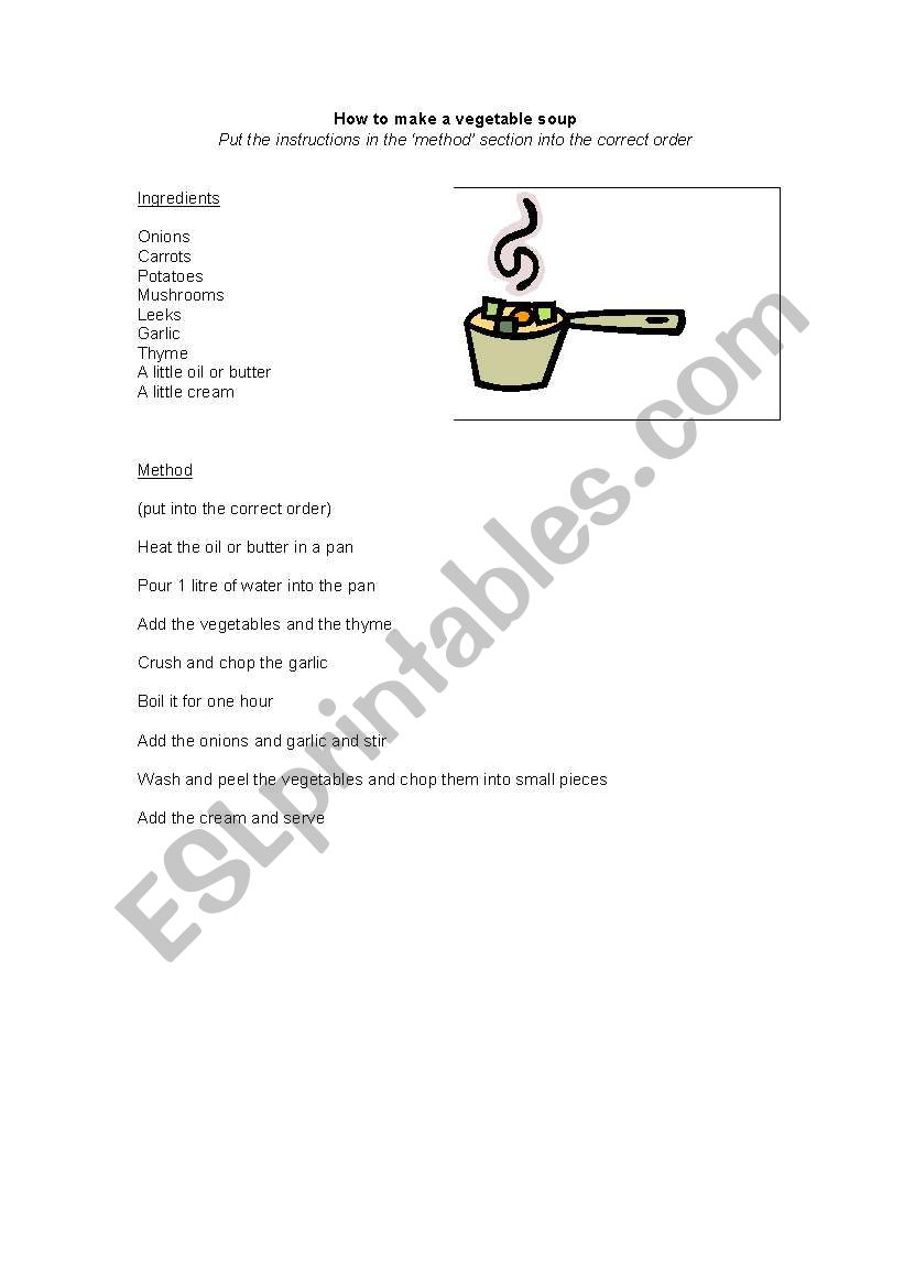 Cooking a soup worksheet