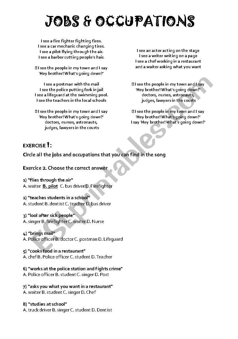 jobs and occupations worksheet