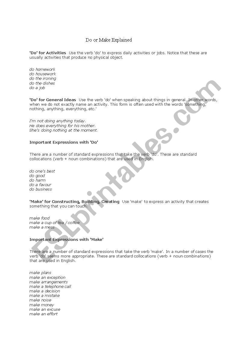 do or make worksheet