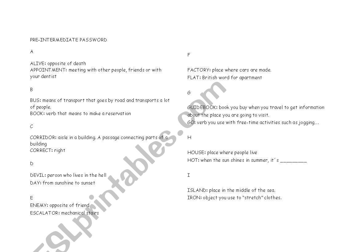 password game worksheet