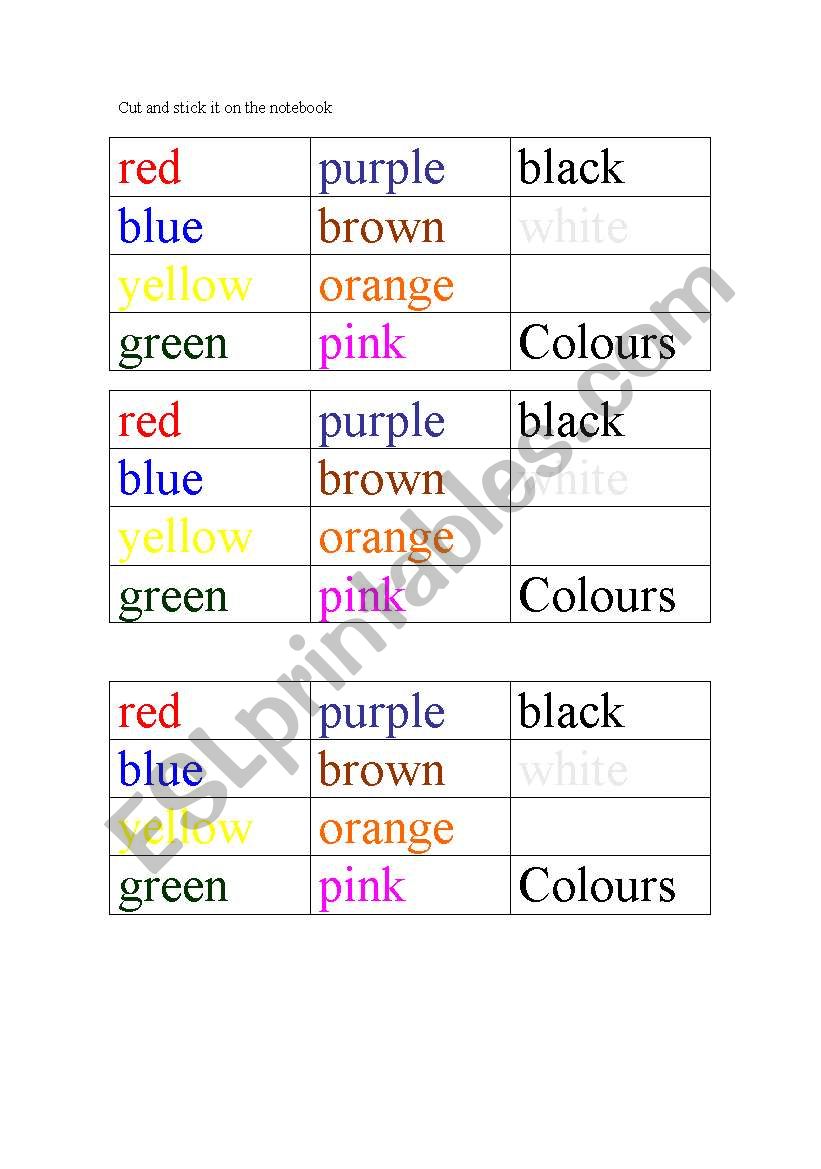 vocabulary colours worksheet