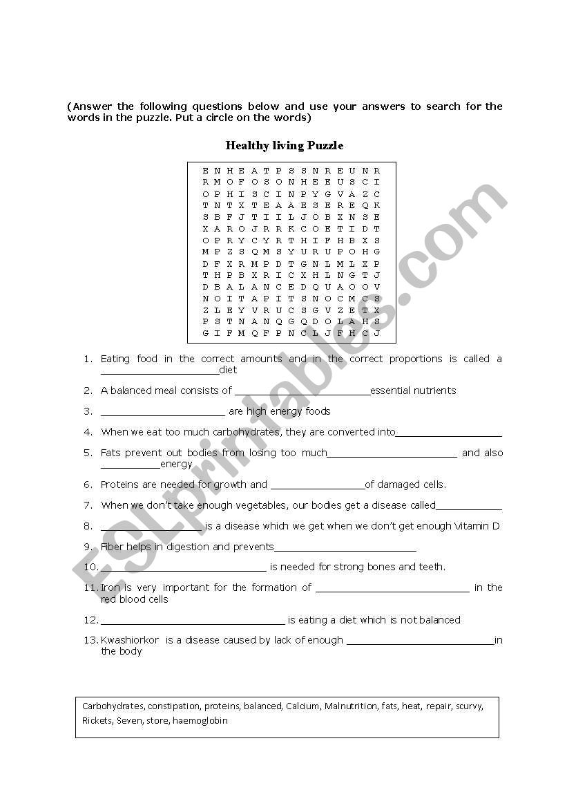 Healthy Living Puzzle worksheet
