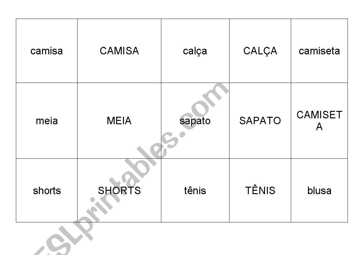 Clothes flashcards worksheet