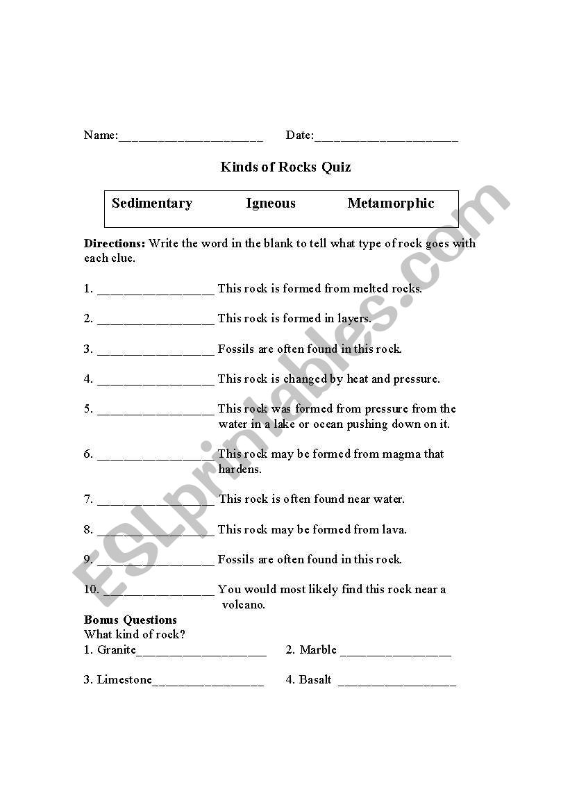 Science Quiz worksheet