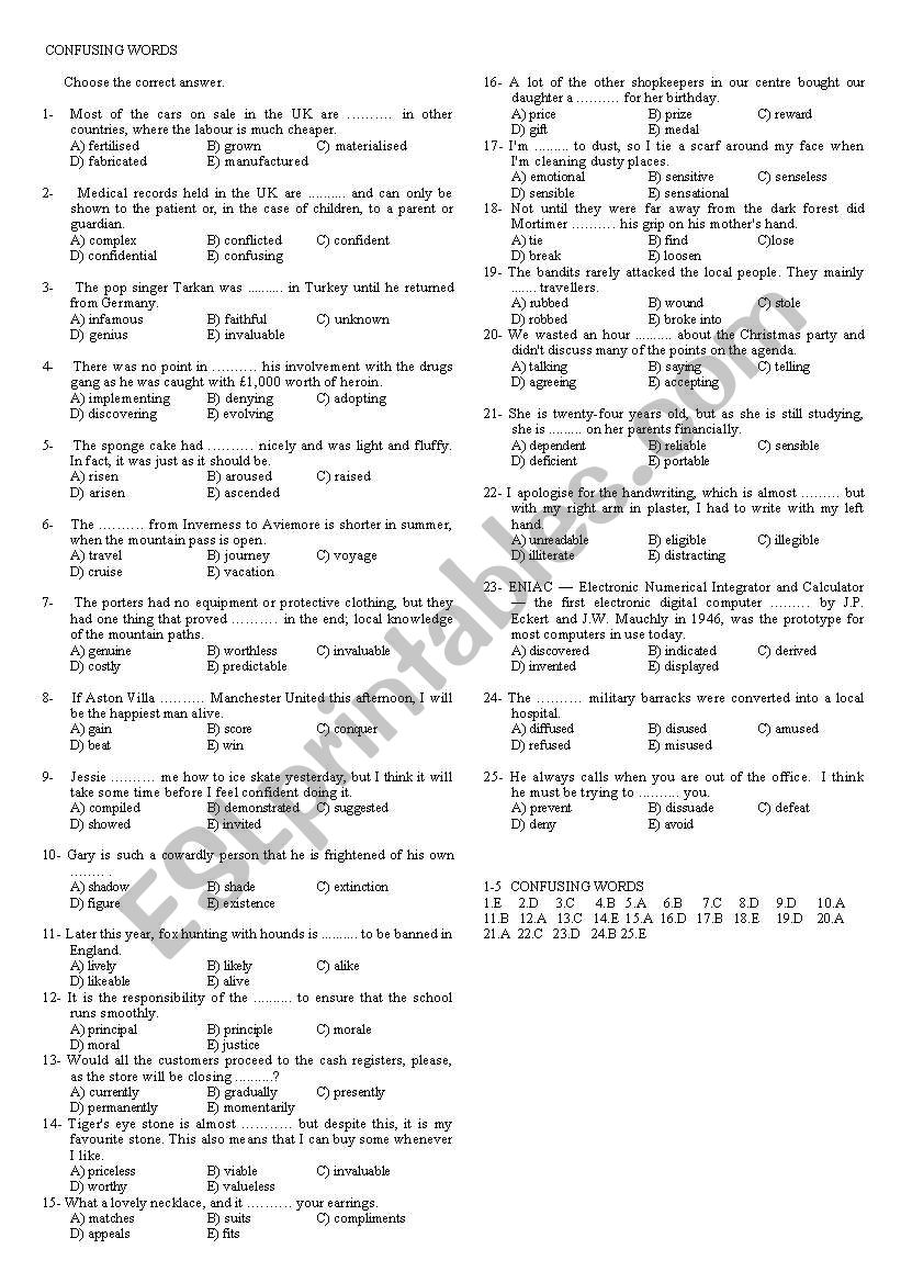 COMMONLY CONFUSED WORDS ESL Worksheet By Nightrider51