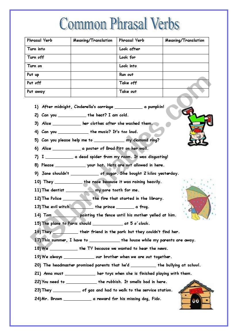 Common Phrasal Verbs ESL Worksheet By Zora