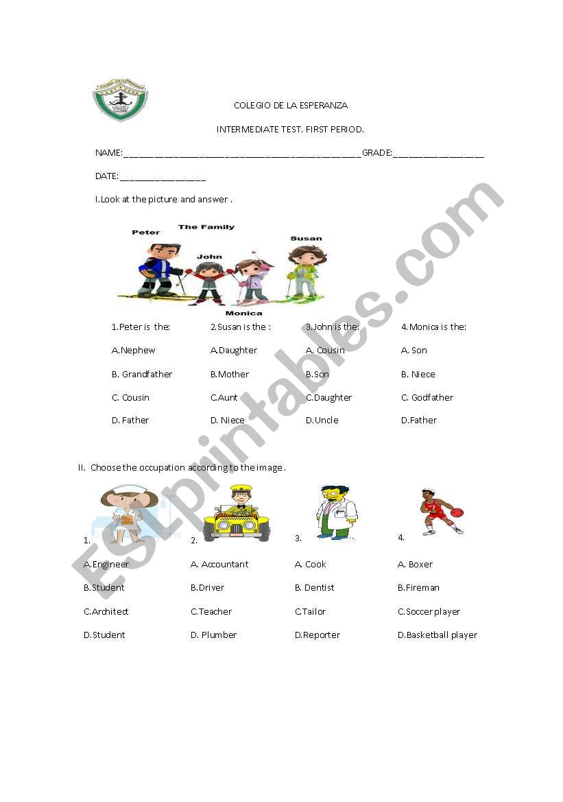 Test for kids worksheet