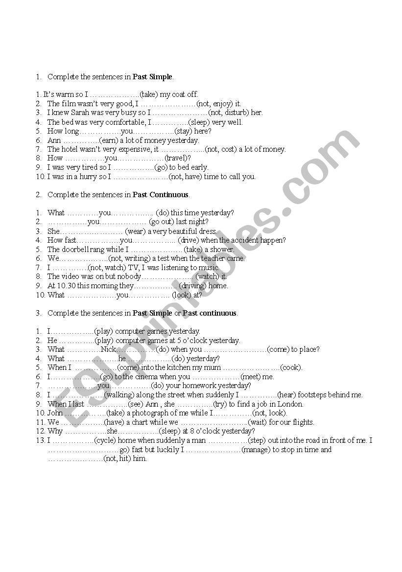 Past Simple- Past Continuous worksheet