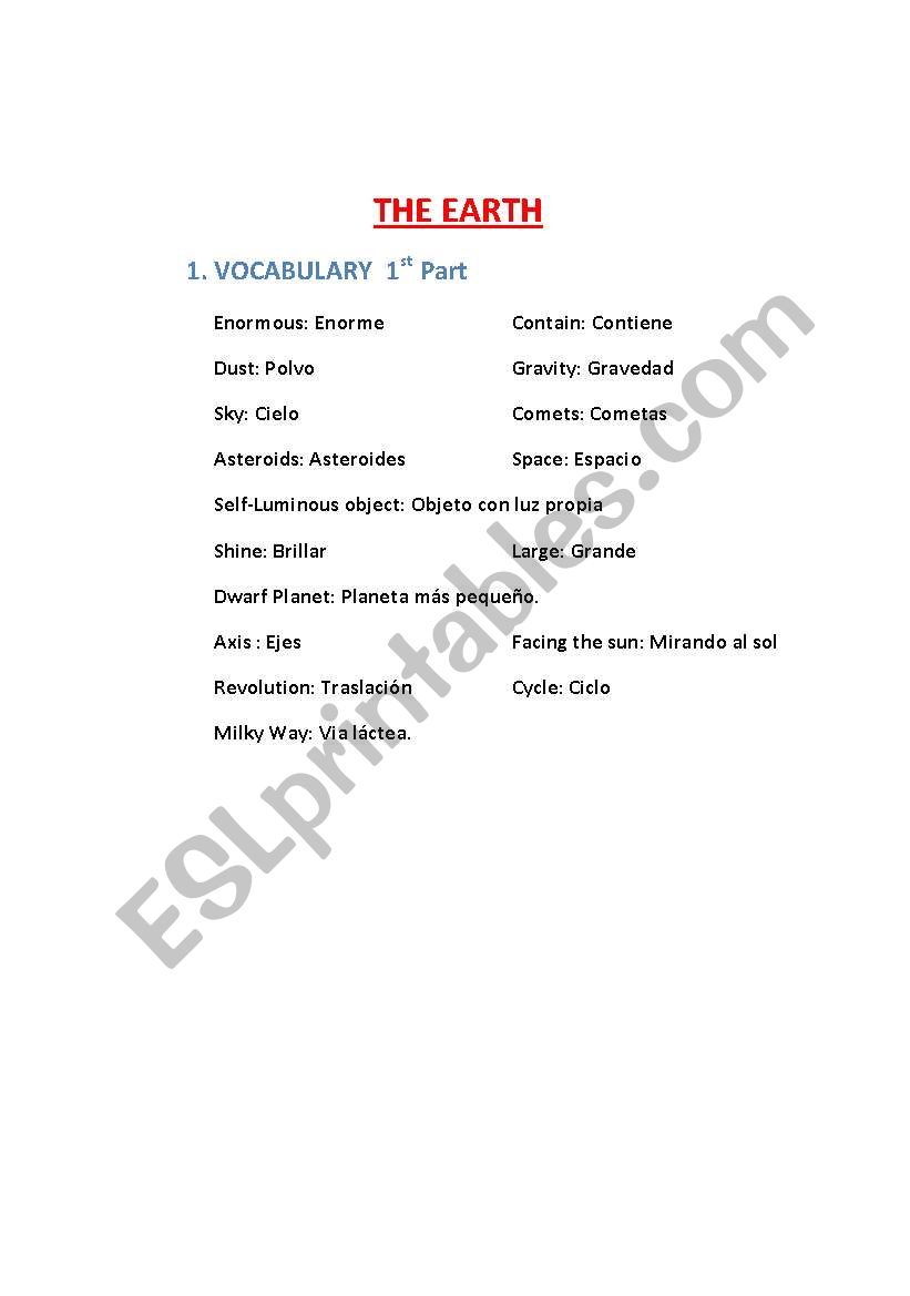 The Earth and Universe worksheet