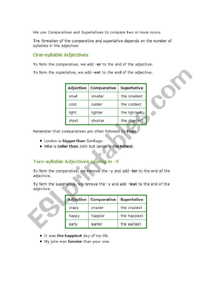 COMPARATIVES AND SUPERLATIVES worksheet
