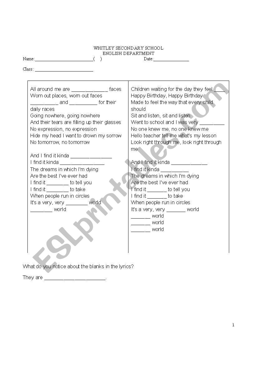 Order of Adjectives worksheet