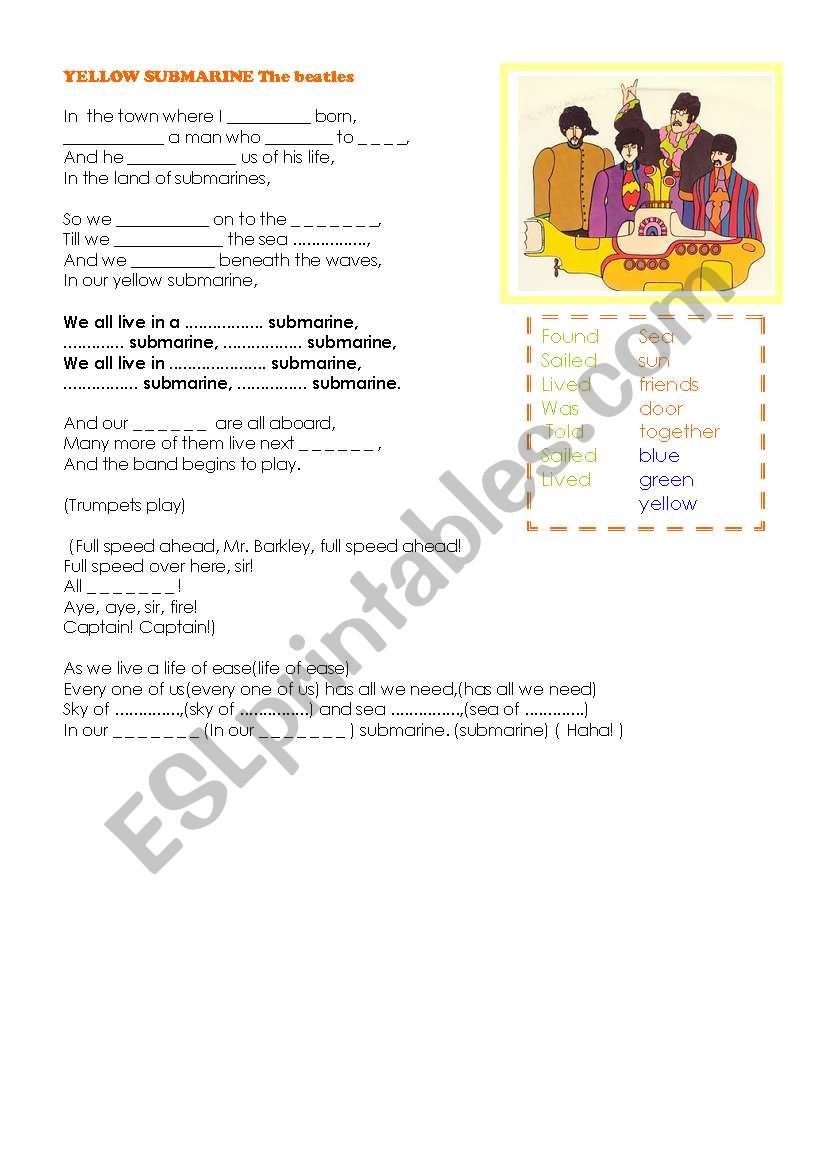 Yellow submarine worksheet