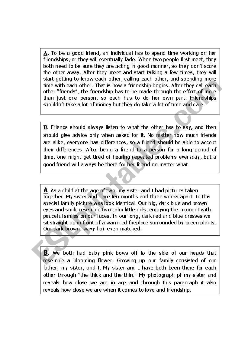 paragraph organisation worksheet