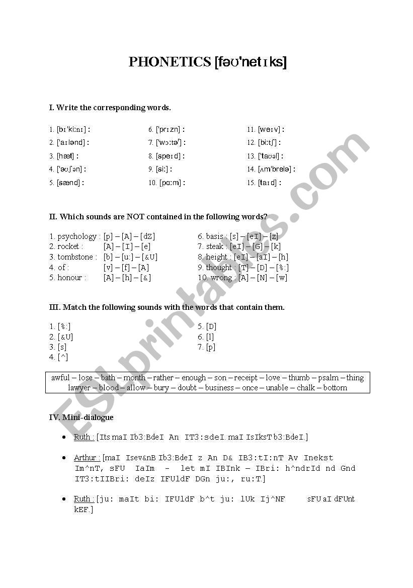 Phonetics worksheet