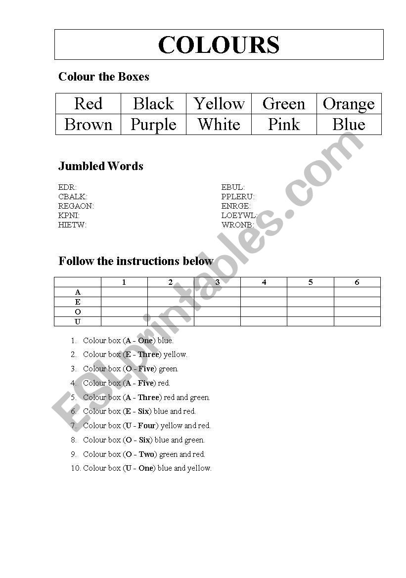 colours worksheet