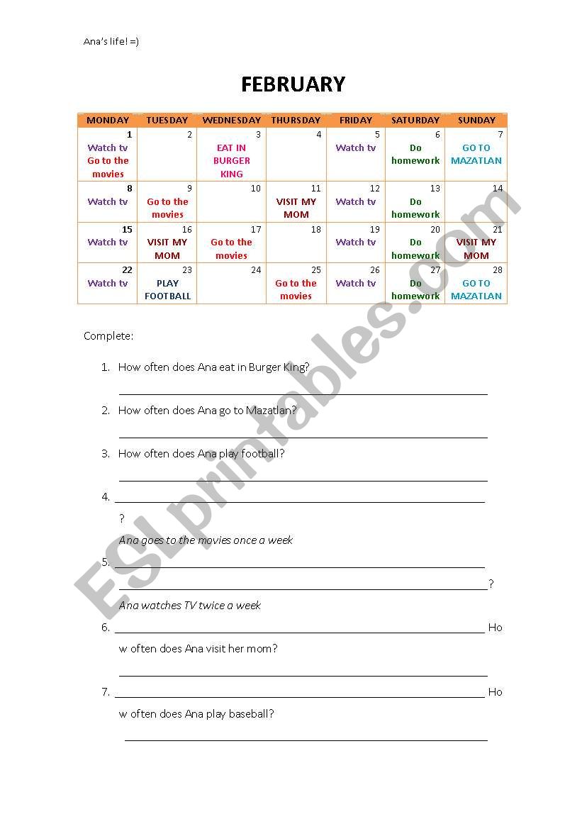 Frequency worksheet