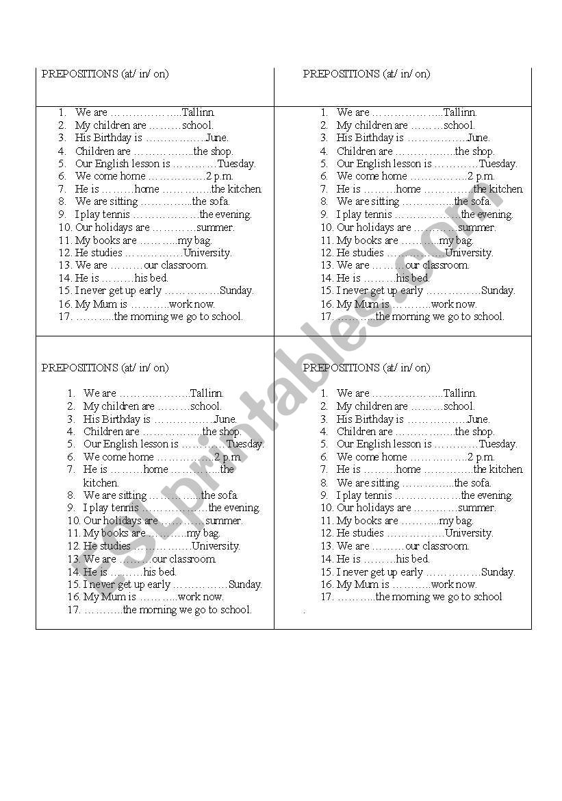 prepositions worksheet