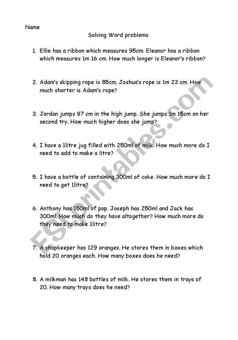 english-worksheets-length-word-problems