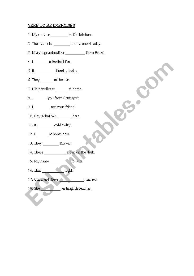 Verb to be Exercises  worksheet