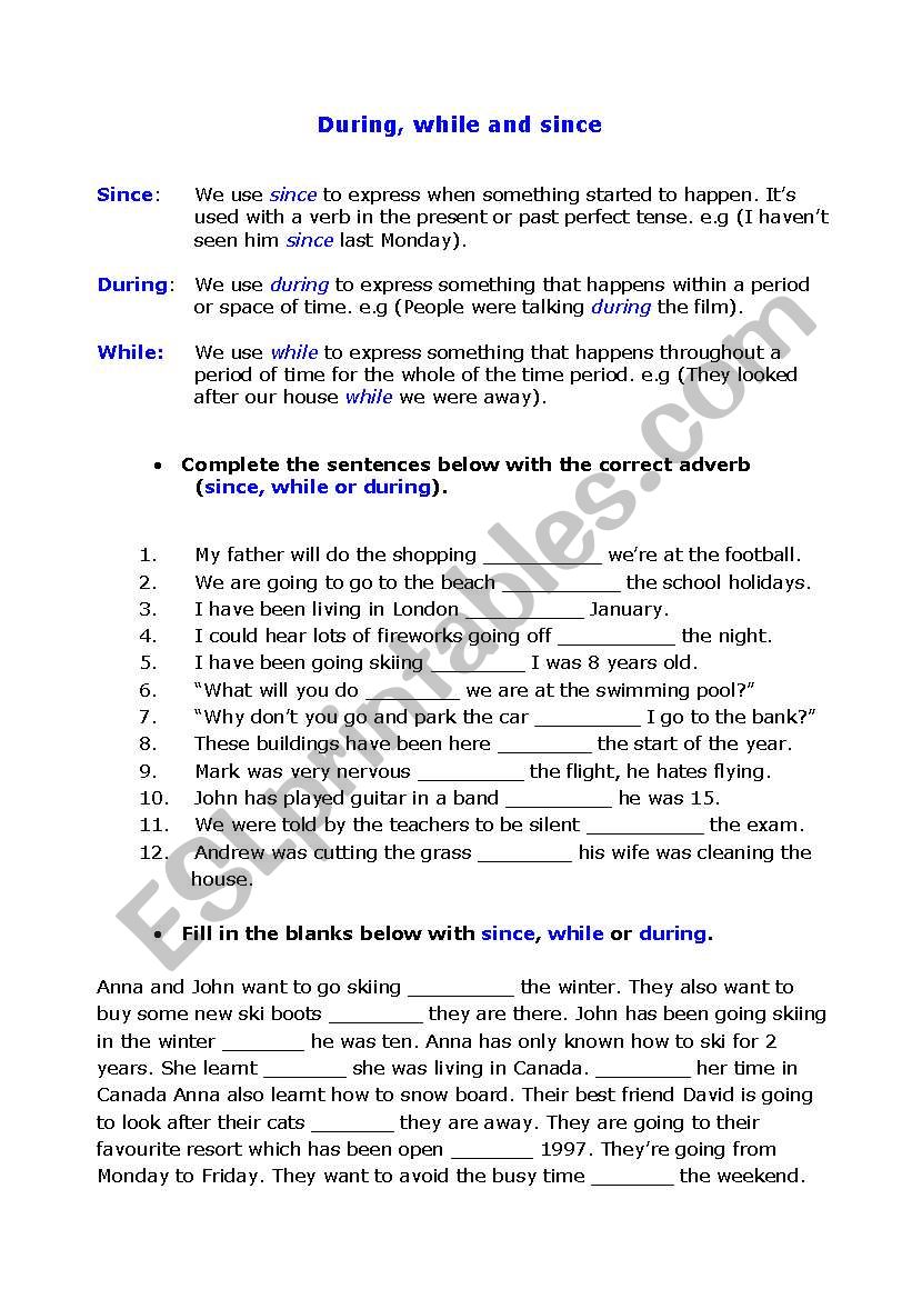 During, while and since. (Time expressions)