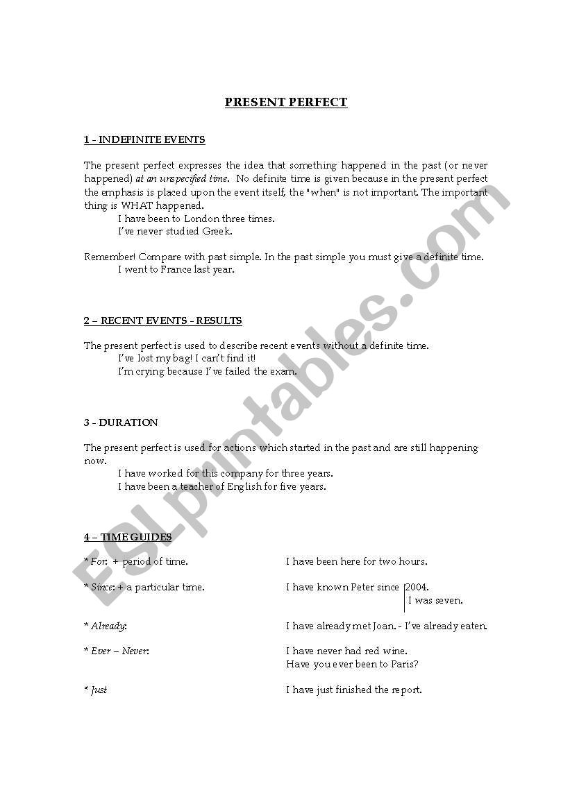 Present Perfect Guide worksheet