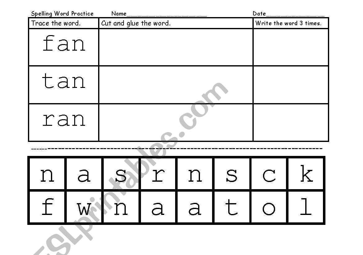 Word Family -an Cut and Paste worksheet