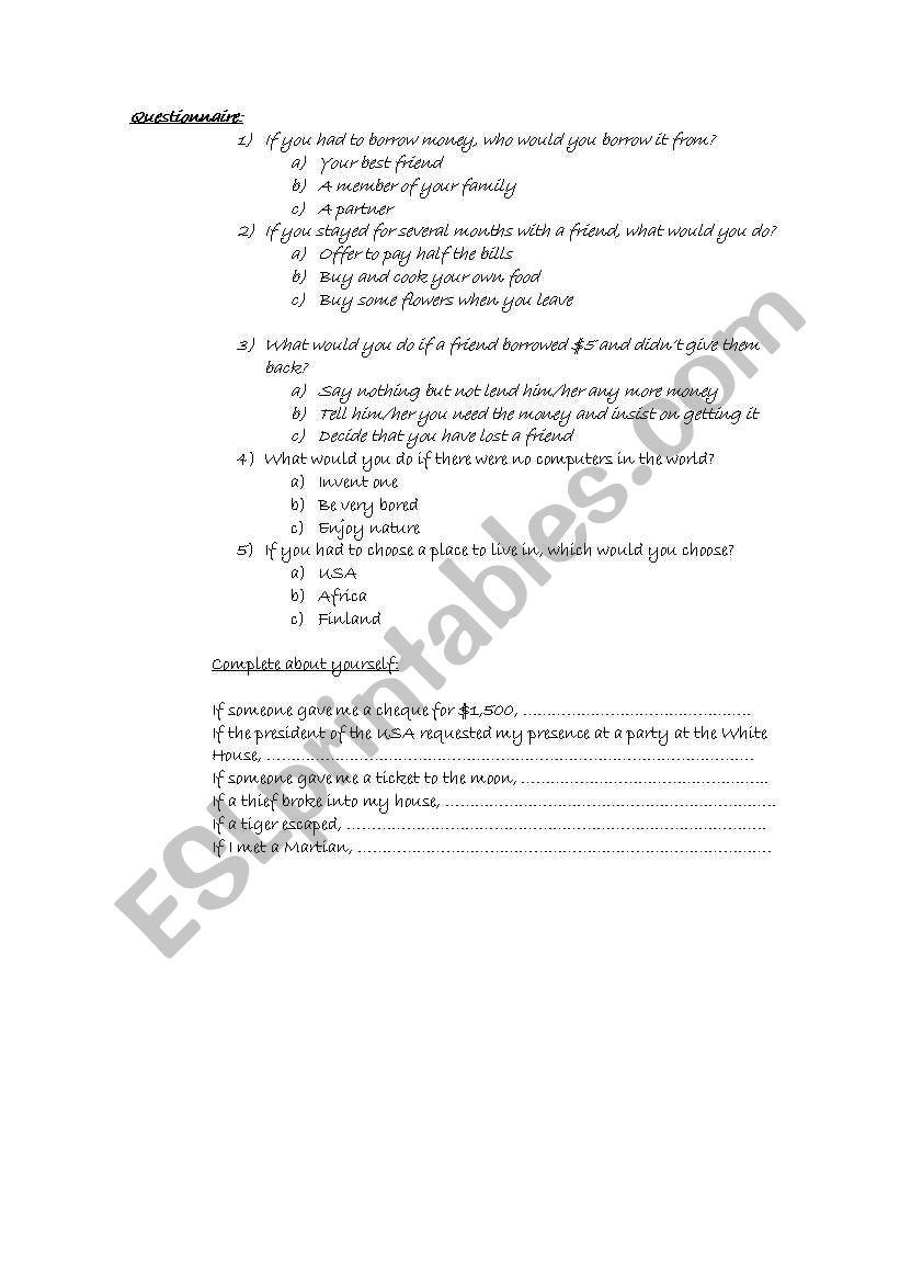 Conditionals worksheet