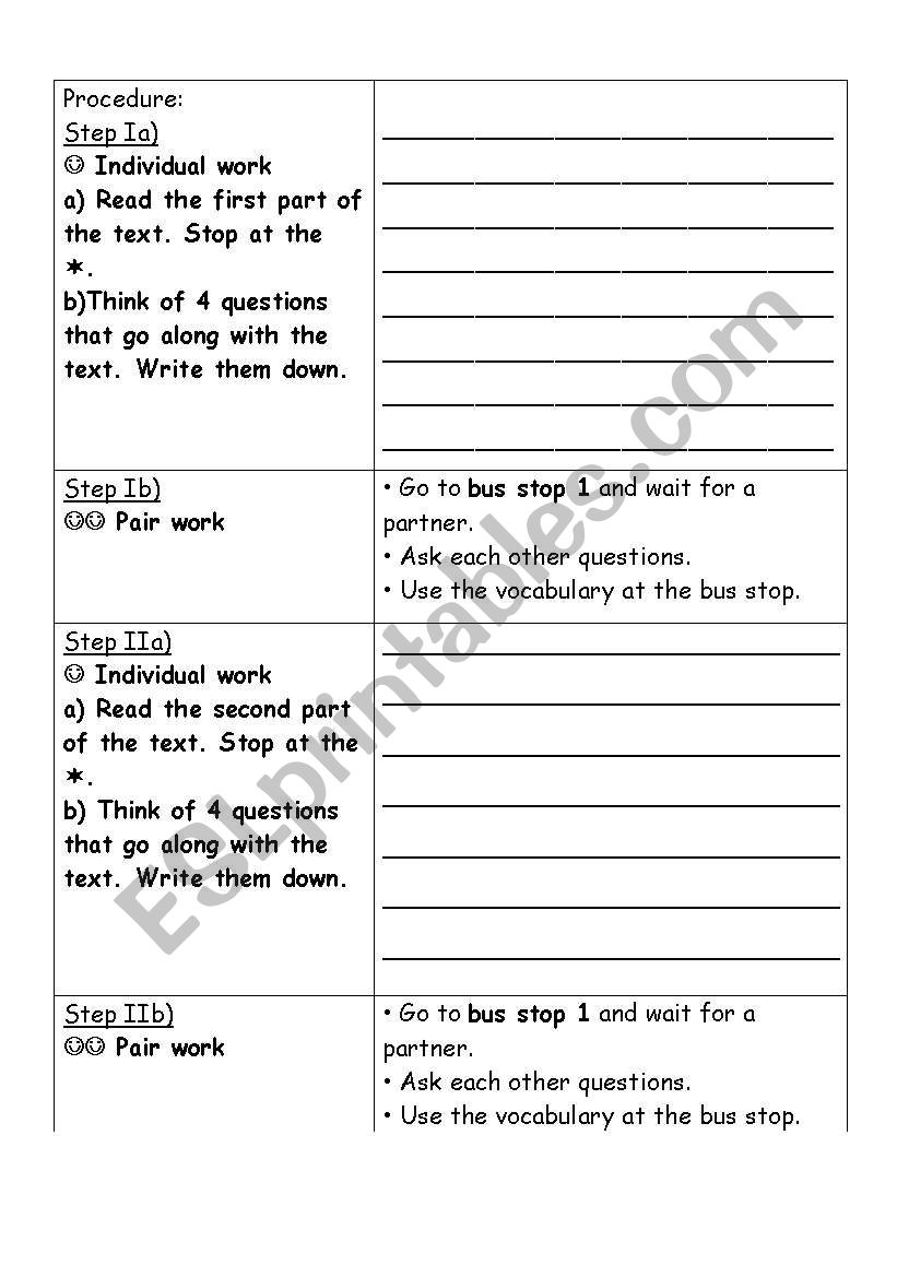 Bus stop - working with texts worksheet
