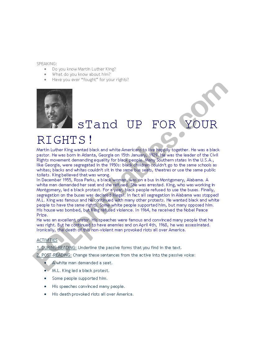 MARTIN LUTHER KING worksheet