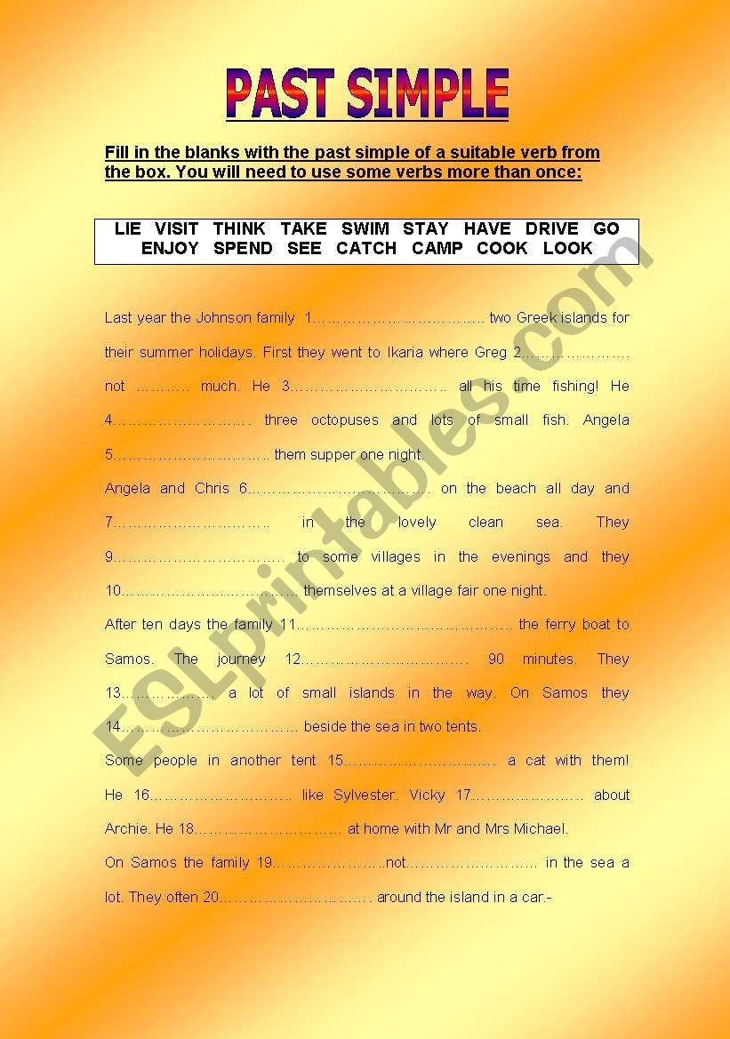 PAST SIMPLE ESL Worksheet By Marifer1513