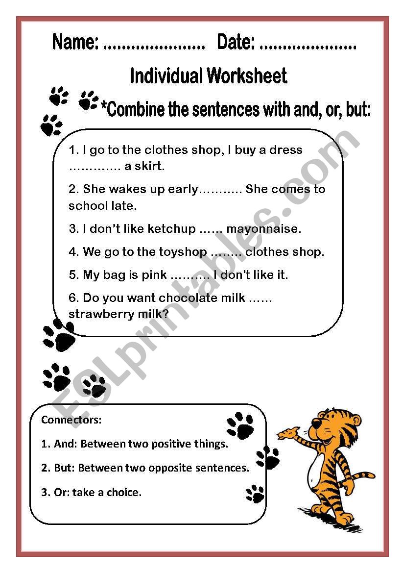 Connectors with Mr. Tiger worksheet