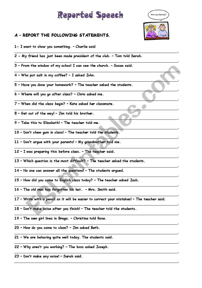 reported speech exercises 4 eso pdf