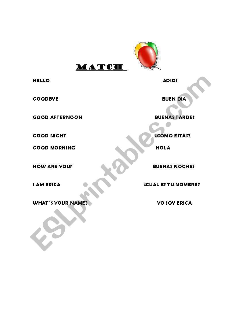 MATCH worksheet