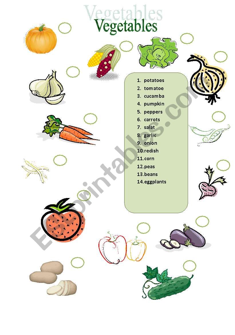 Vegetables worksheet