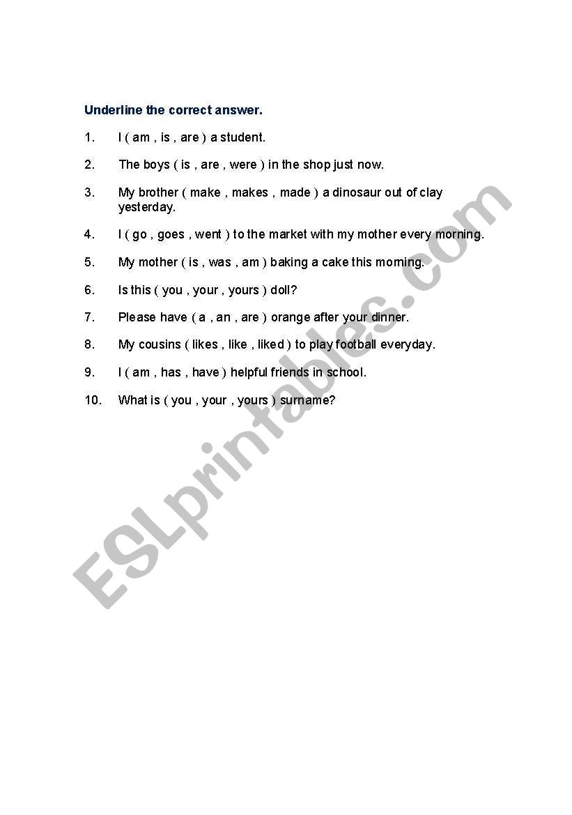 Verb to be worksheet