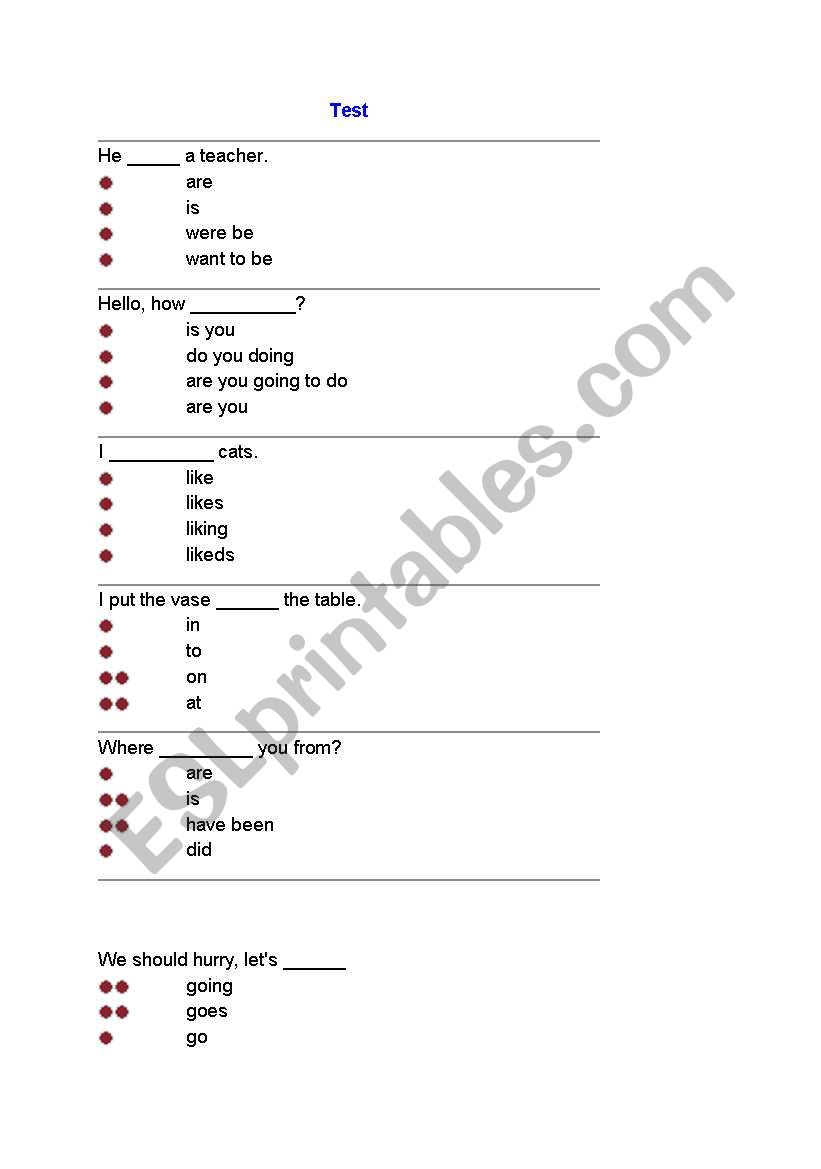 Elementary Test for the beginner 