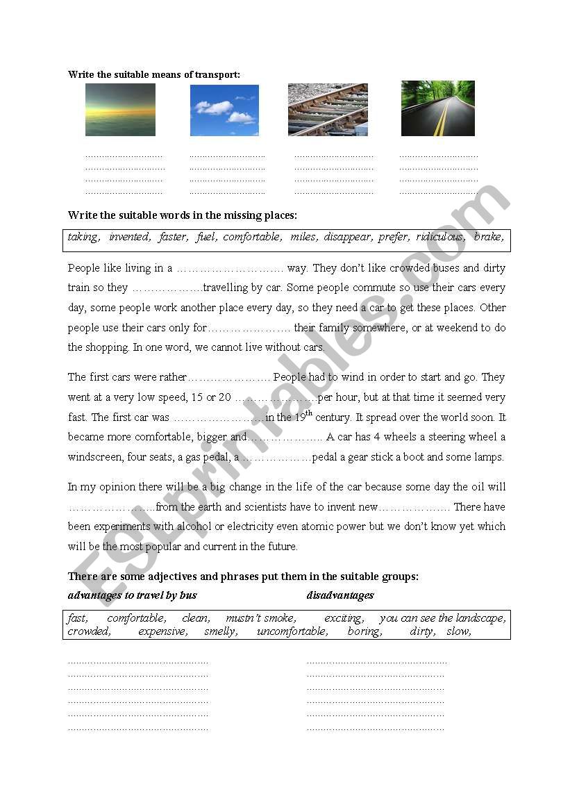 means of transport worksheet