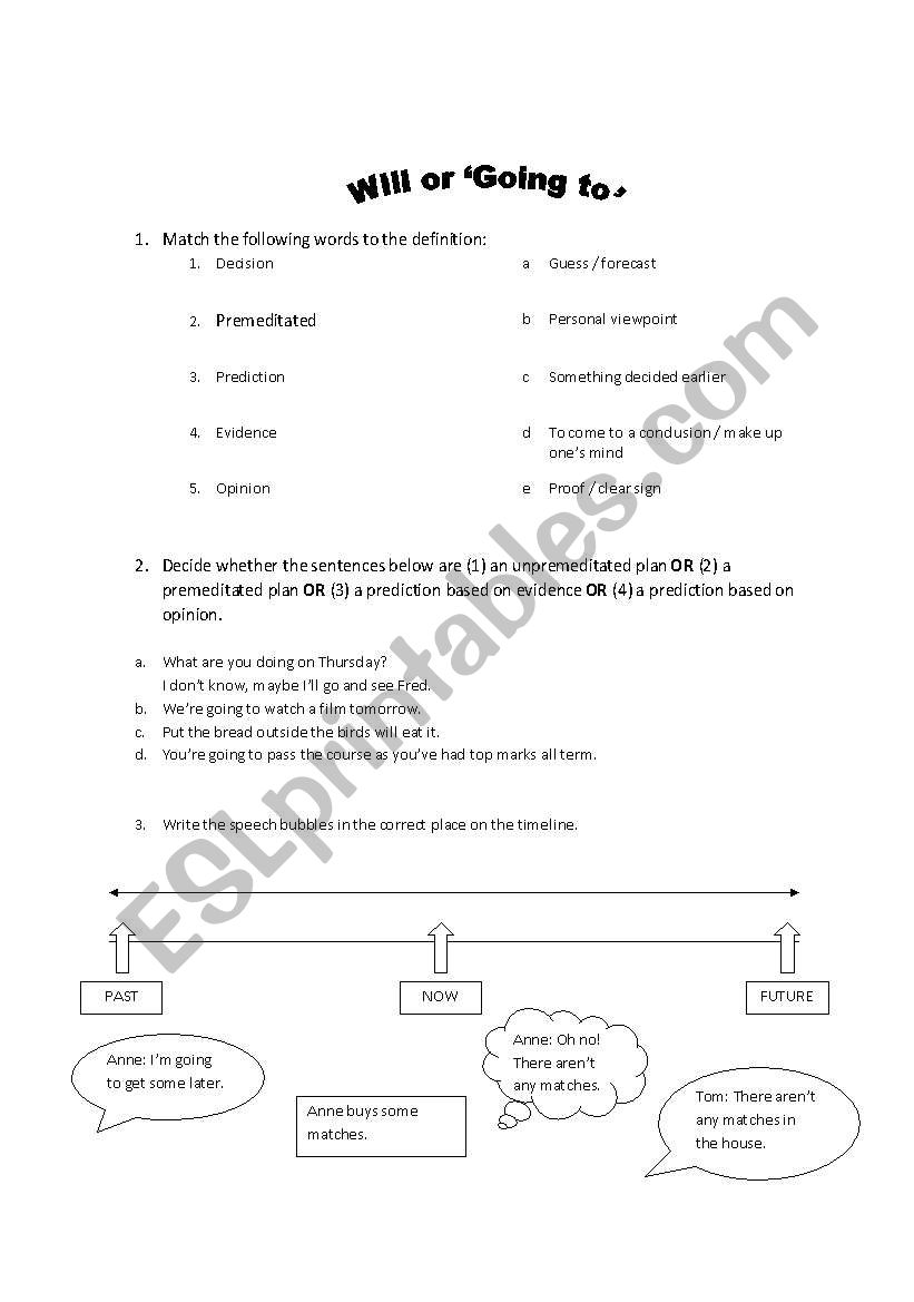 Will or Going to worksheet